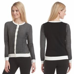 New! CALVIN KLEIN Women's Striped Classic Cardigan Sweater Long Sleeve Size MED